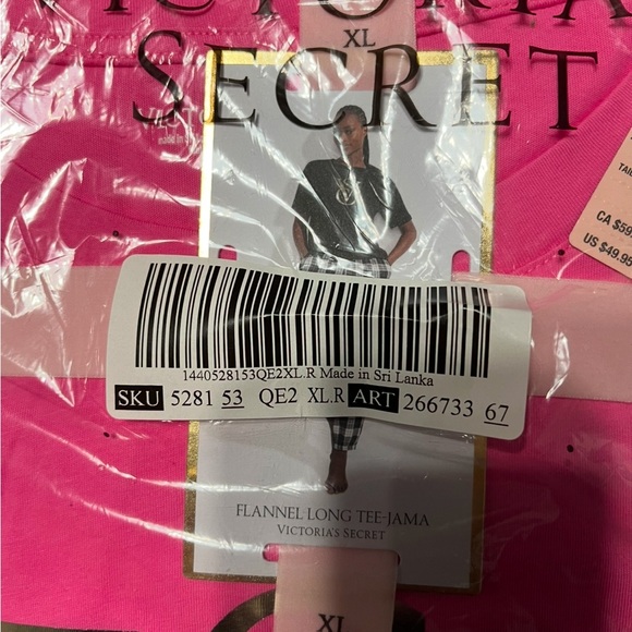 BNWT 🩷🖤VICTORIA’S SECRET FLANNEL LONG TEE-JAMA SIZE XLR - Picture 2 of 4